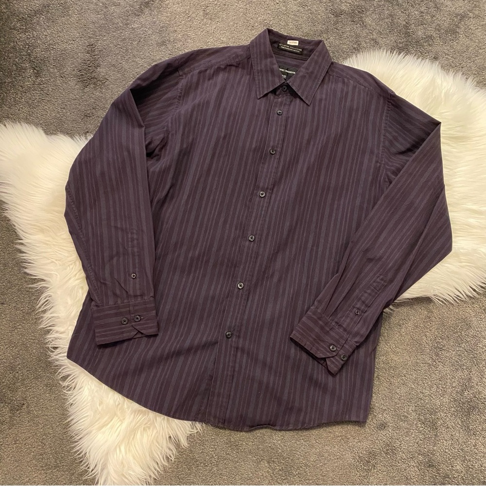 Michael Brandon Men's Dark Purple Striped Shirt